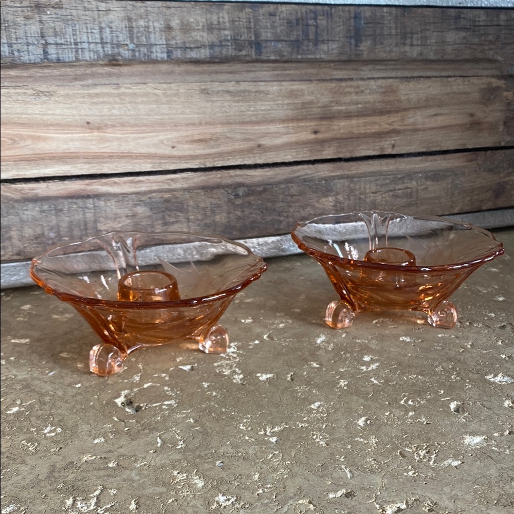 Elegant Glass set of 2 Candle Holders - Amber